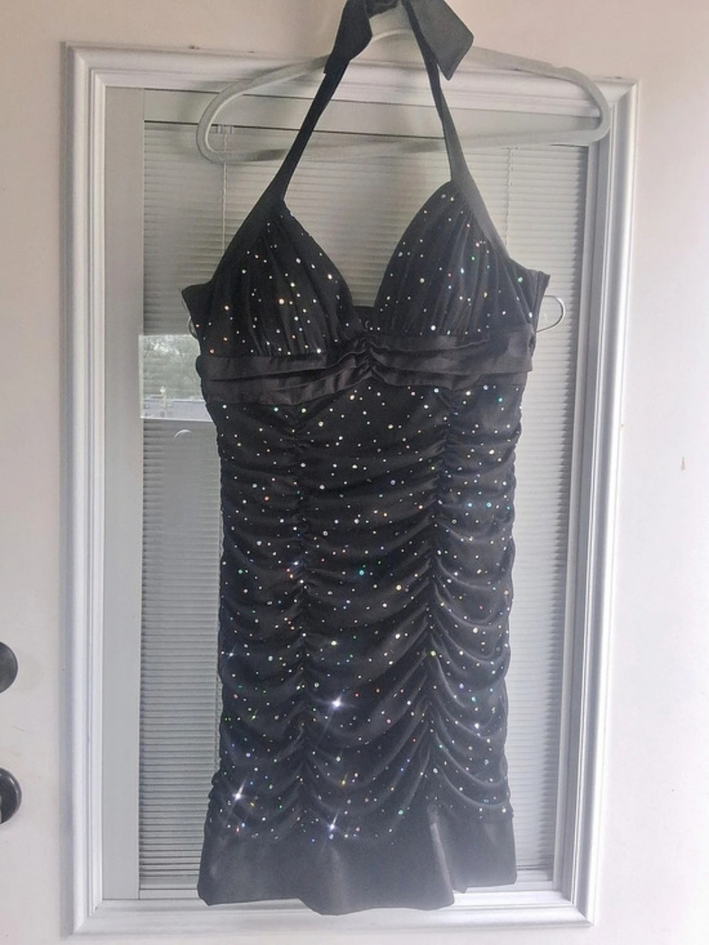 Vintage Deb Sequin Ruched Mini Dress Black XL